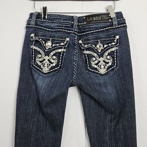 LA Idol embroidered rhinestone bling capri jeans size 7